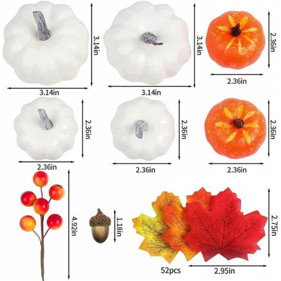 151 Pcs Artificial Pumpkin, Fake Gourds Pumpkin Autumn Maple Leaves Thanksgiving - Picture 4 of 6